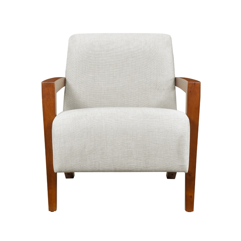 Demy Accent Armchair- Beige Chenille Cushion- Chestnut Brown Solid Wood
