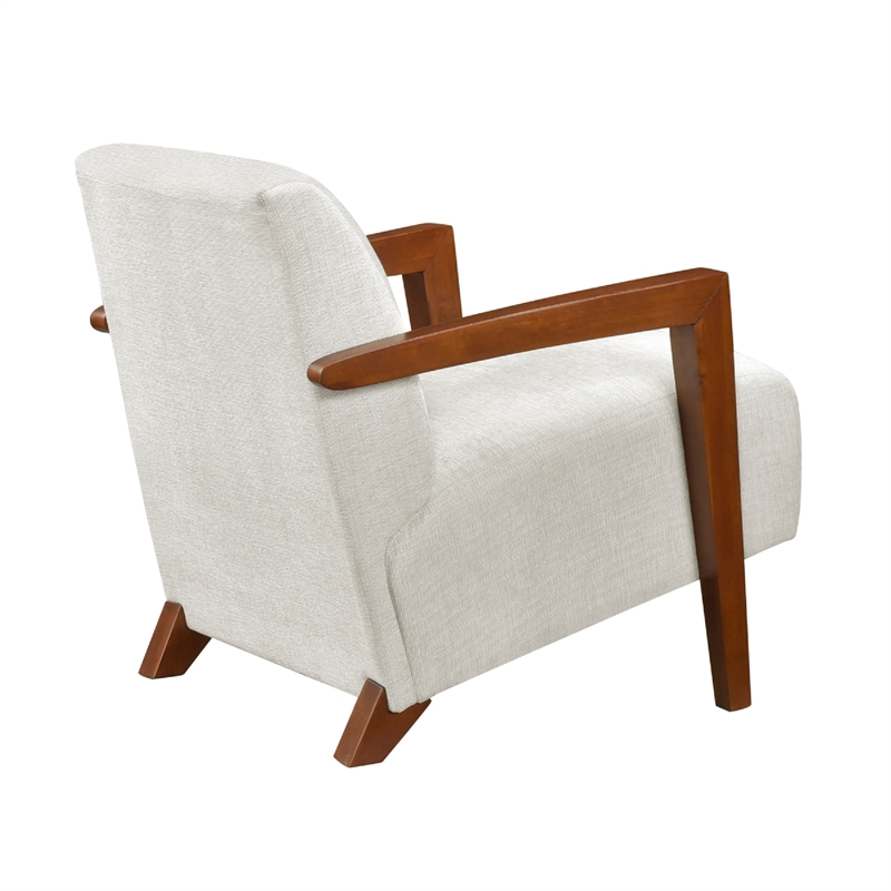 Demy Accent Armchair- Beige Chenille Cushion- Chestnut Brown Solid Wood