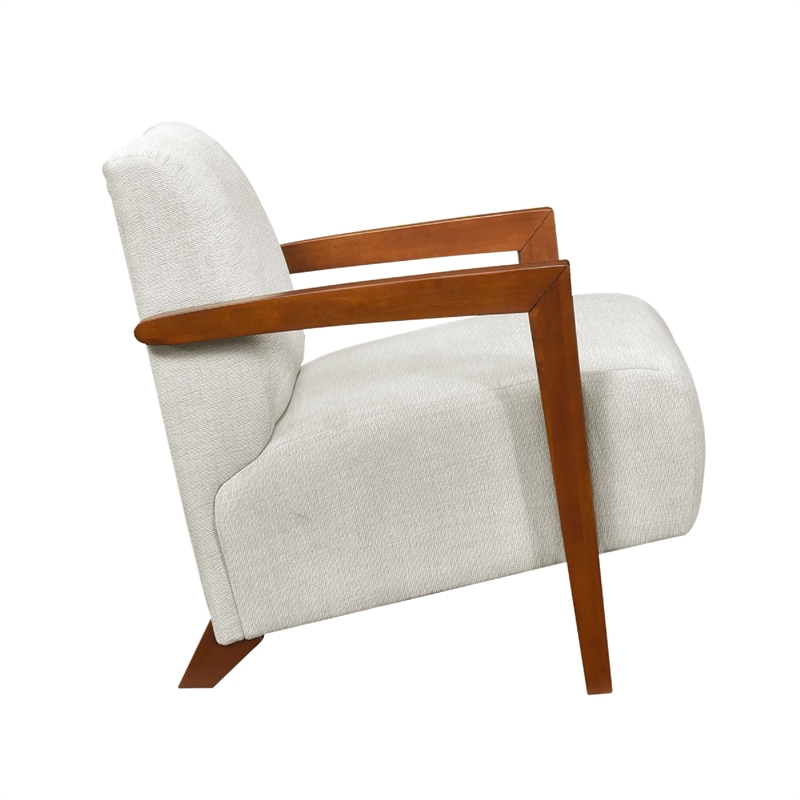 Demy Accent Armchair- Beige Chenille Cushion- Chestnut Brown Solid Wood