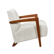 Demy Accent Armchair- Beige Chenille Cushion- Chestnut Brown Solid Wood