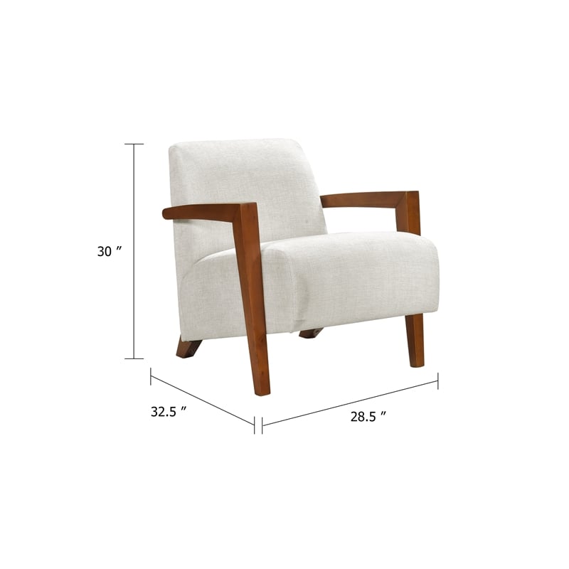 Demy Accent Armchair- Beige Chenille Cushion- Chestnut Brown Solid Wood