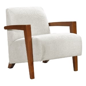 Demy Accent Armchair- Beige Chenille Cushion- Chestnut Brown Solid Wood