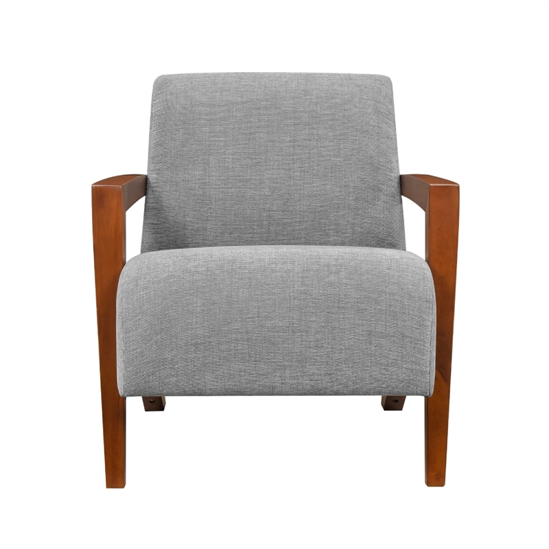 Demy Accent Armchair- Gray Chenille Cushion- Chestnut Brown Solid Wood