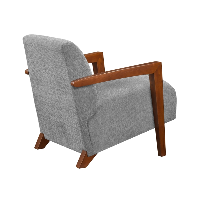 Demy Accent Armchair- Gray Chenille Cushion- Chestnut Brown Solid Wood