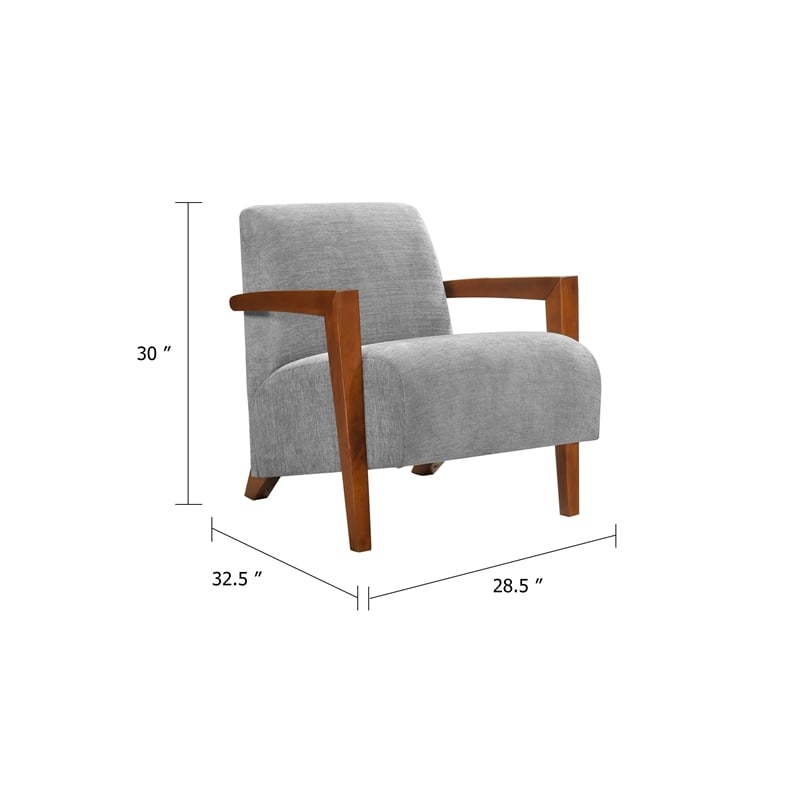 Demy Accent Armchair- Gray Chenille Cushion- Chestnut Brown Solid Wood