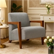 Demy Accent Armchair- Gray Chenille Cushion- Chestnut Brown Solid Wood