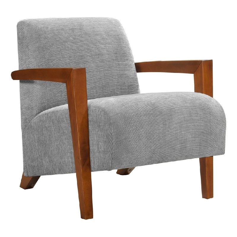 Demy Accent Armchair- Gray Chenille Cushion- Chestnut Brown Solid Wood