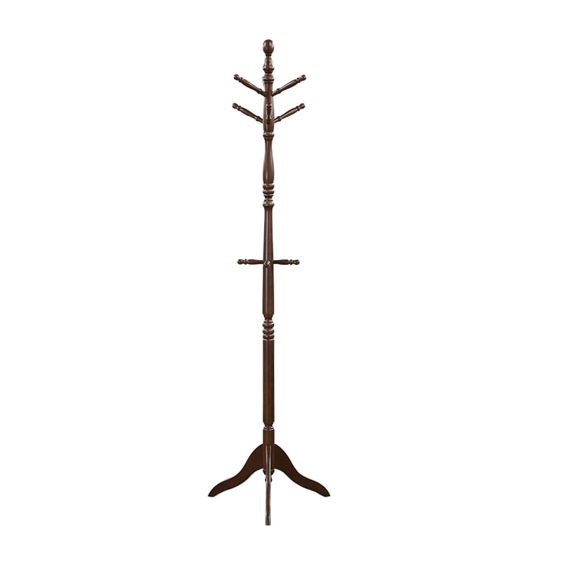 Moy 3 Tier Coat Rack with 10 Hooks- 72 Inch Dark Brown Solid Wood