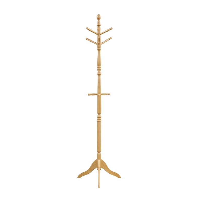 Moy 3 Tier Coat Rack with 10 Hooks- 72 Inch Natural Brown Solid Wood