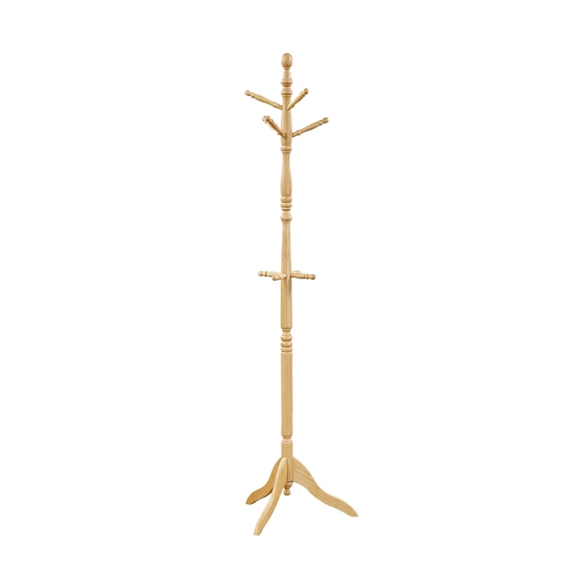 Moy 3 Tier Coat Rack with 10 Hooks- 72 Inch Natural Brown Solid Wood
