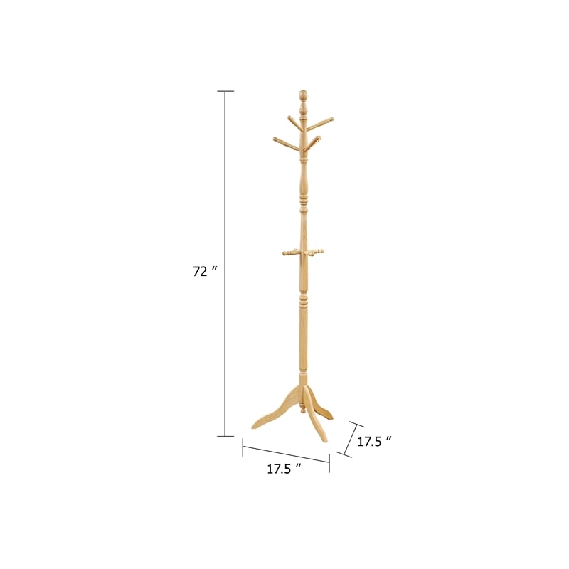 Moy 3 Tier Coat Rack with 10 Hooks- 72 Inch Natural Brown Solid Wood