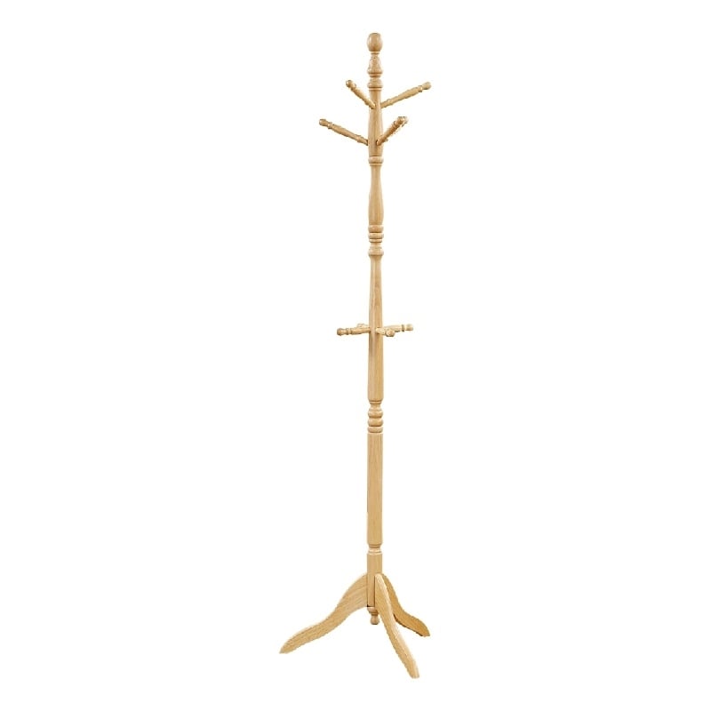 Moy 3 Tier Coat Rack with 10 Hooks- 72 Inch Natural Brown Solid Wood