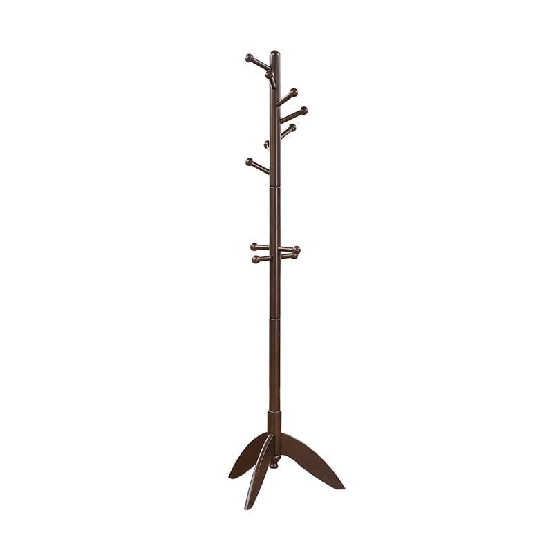 Pon 7 Tier Coat Rack w 11 Hooks and Tripod Base- 70 Inch Dark Brown