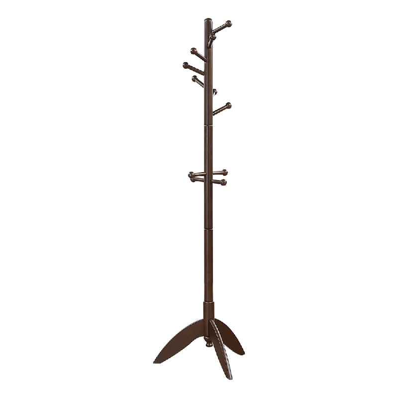 Pon 7 Tier Coat Rack w 11 Hooks and Tripod Base- 70 Inch Dark Brown