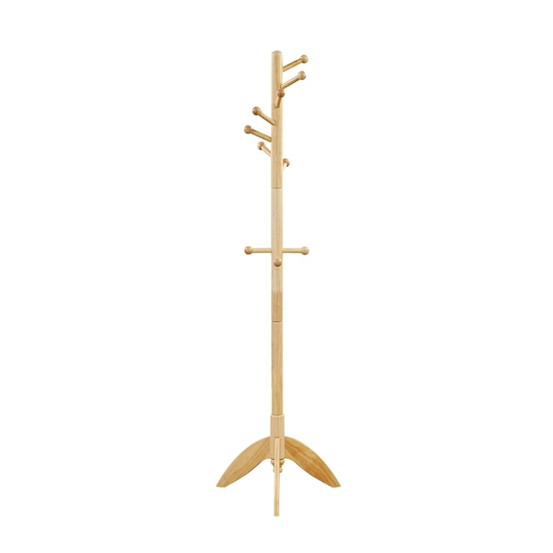 Pon 7 Tier Coat Rack w 11 Hooks and Tripod Base- 70 Inch Natural Brown