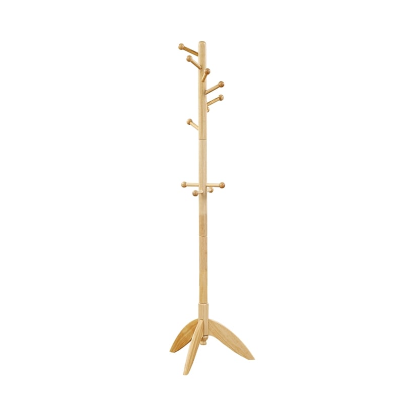 Pon 7 Tier Coat Rack w 11 Hooks and Tripod Base- 70 Inch Natural Brown