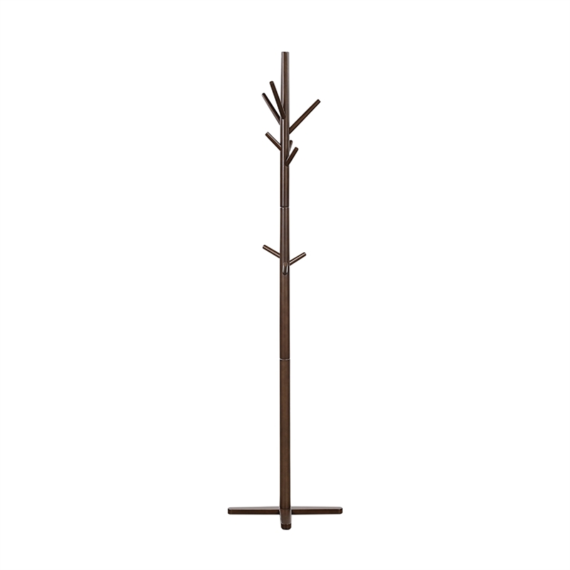 Jema 3 Tier Coat Rack- 9 Hanging Hooks- 70 Inch Dark Brown Solid Wood