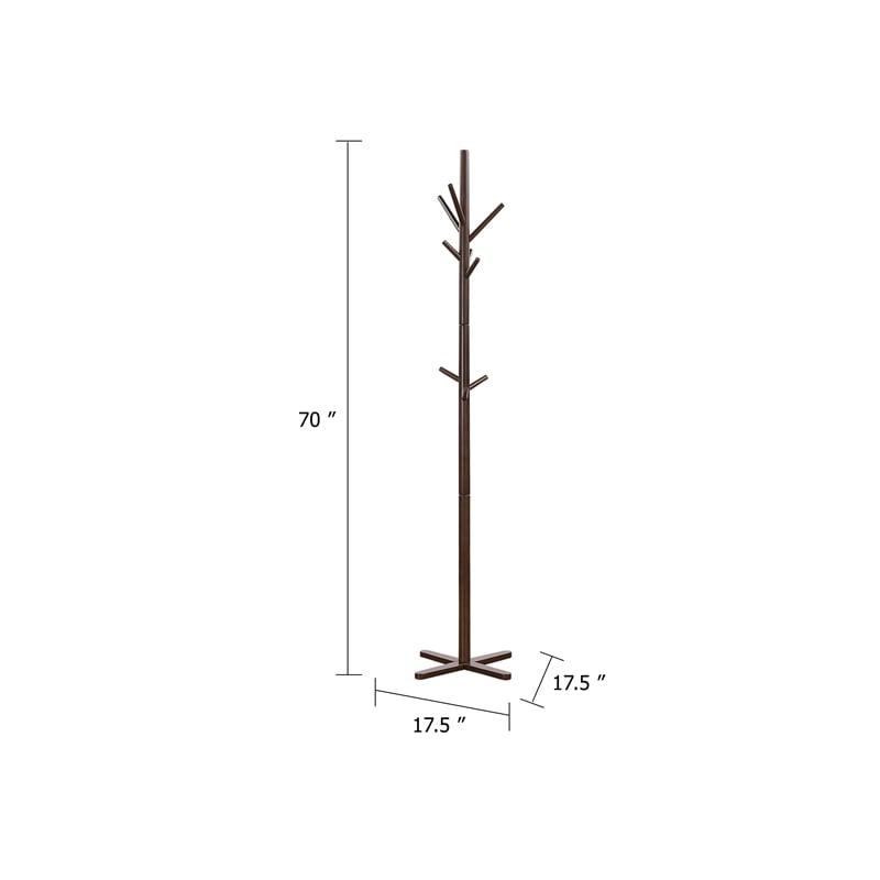 Jema 3 Tier Coat Rack- 9 Hanging Hooks- 70 Inch Dark Brown Solid Wood