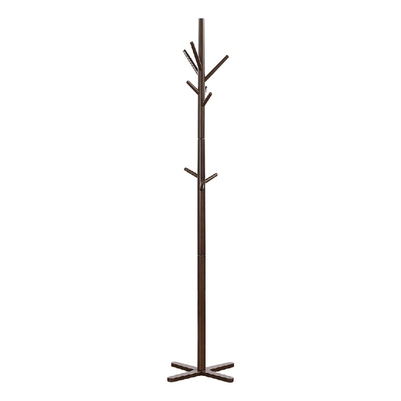 Jema 3 Tier Coat Rack- 9 Hanging Hooks- 70 Inch Dark Brown Solid Wood