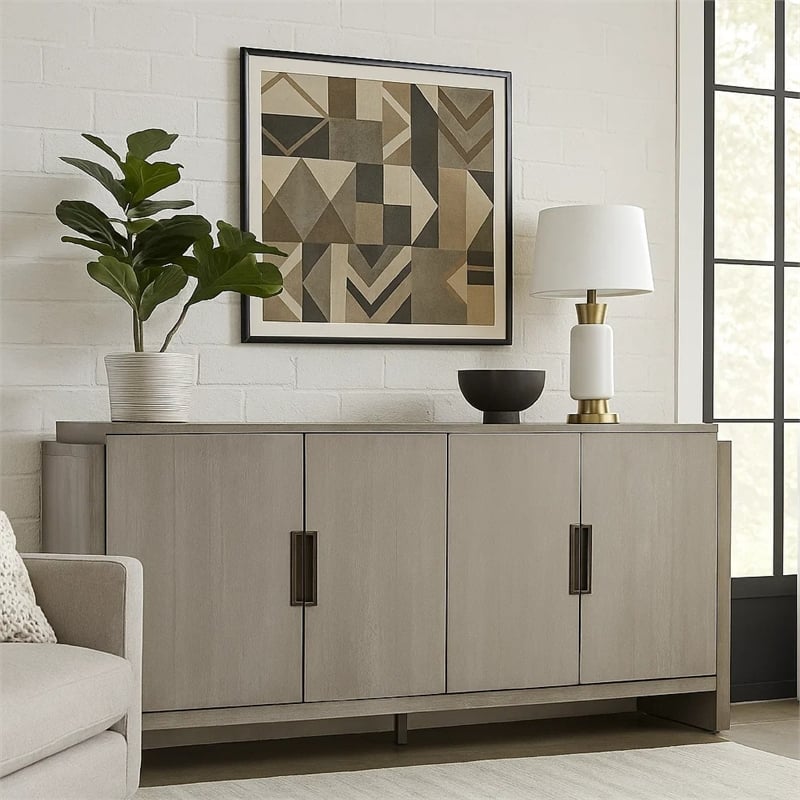 Gris Sideboard Server- 4 Doors w Metal Handles- 60 Inch Stone Gray