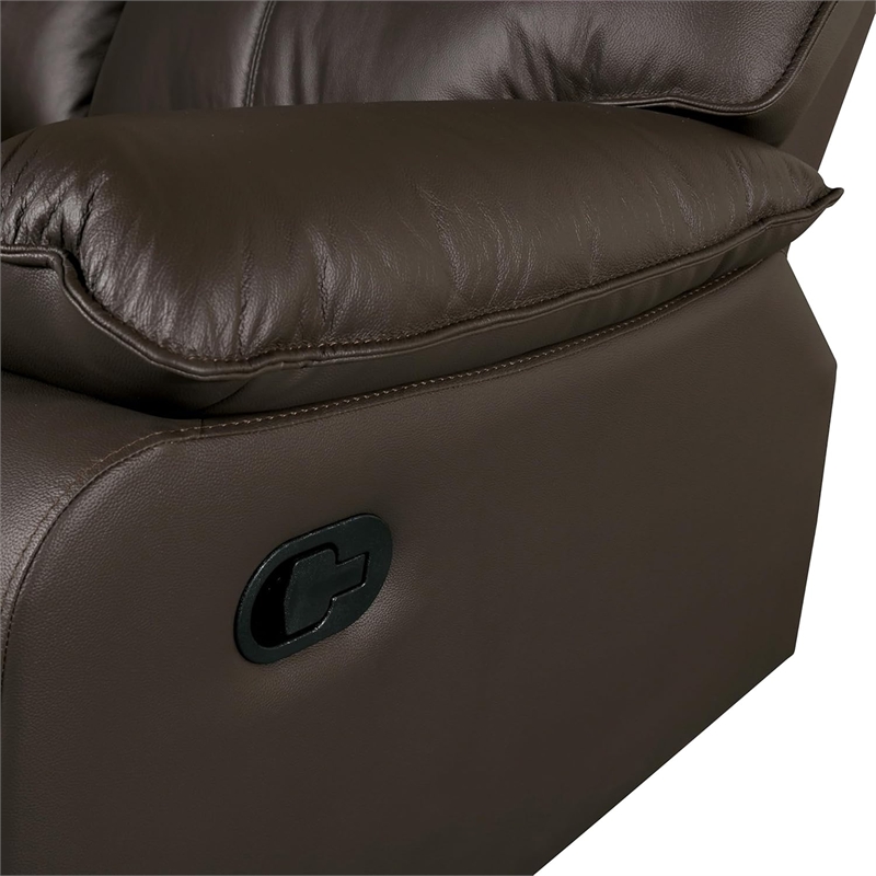 Ozy Manual Recliner Sofa- Pillow Arms- Brown Vegan Leather 88 Inch