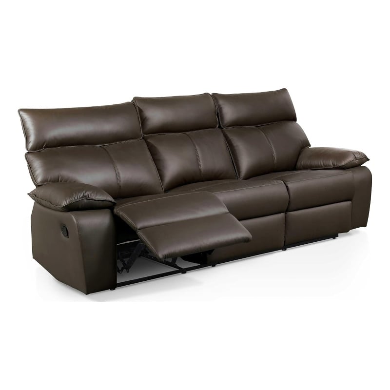 Ozy Manual Recliner Sofa- Pillow Arms- Brown Vegan Leather 88 Inch