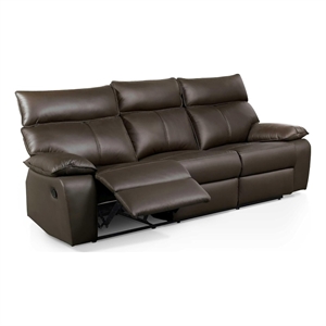 Ozy Manual Recliner Sofa- Pillow Arms- Brown Vegan Leather 88 Inch