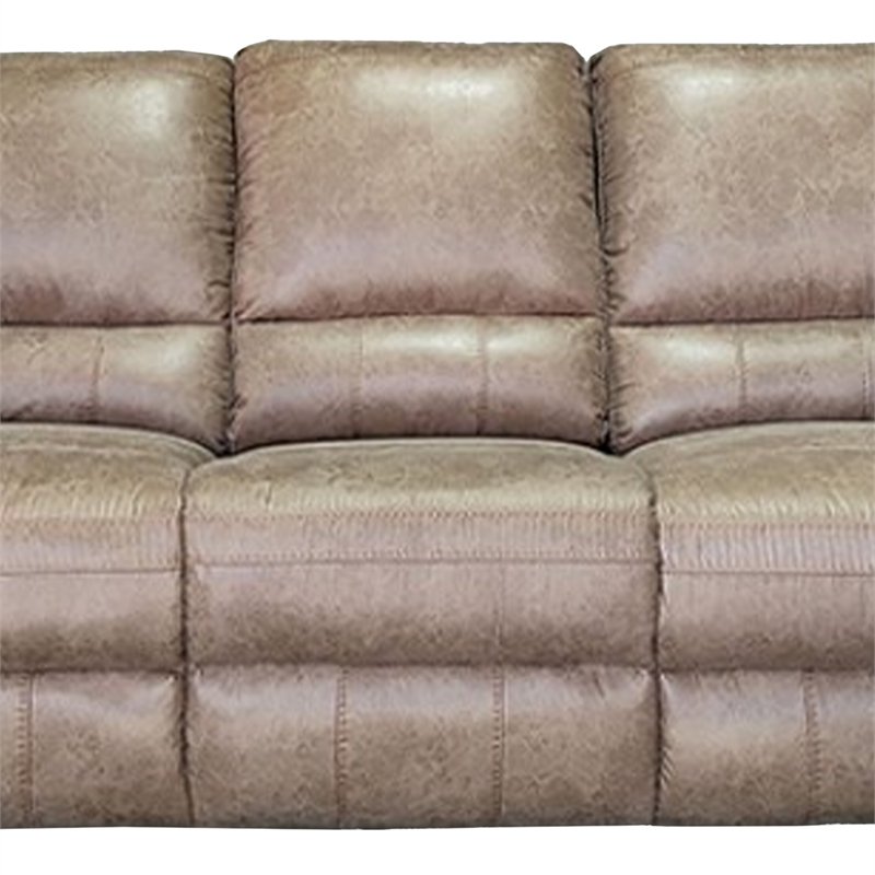 Jem Sofa with Drop Down Table- Light Brown Faux Leather- 87 Inch