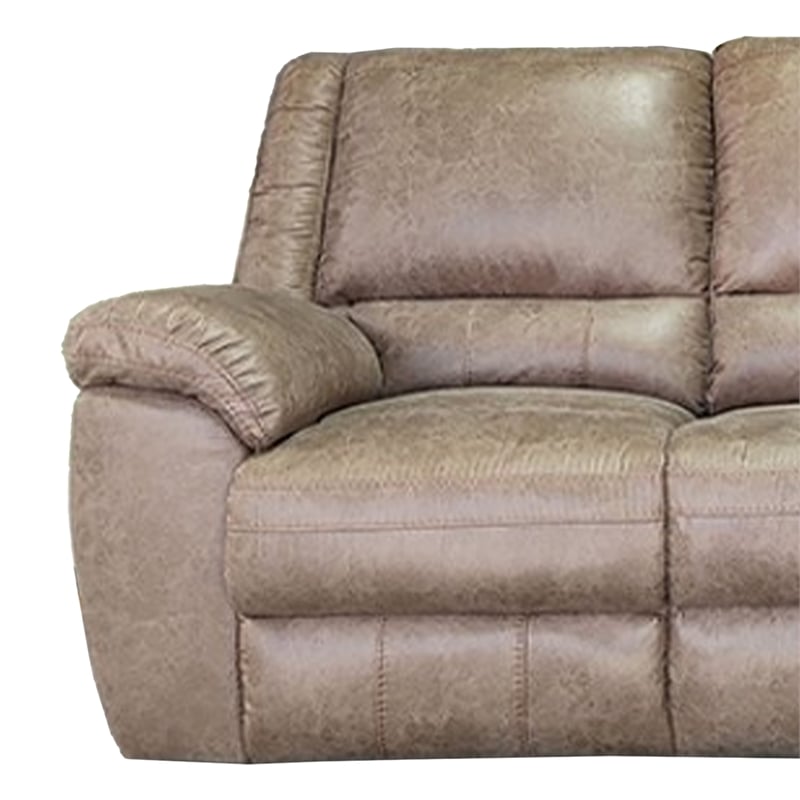 Jem Sofa with Drop Down Table- Light Brown Faux Leather- 87 Inch