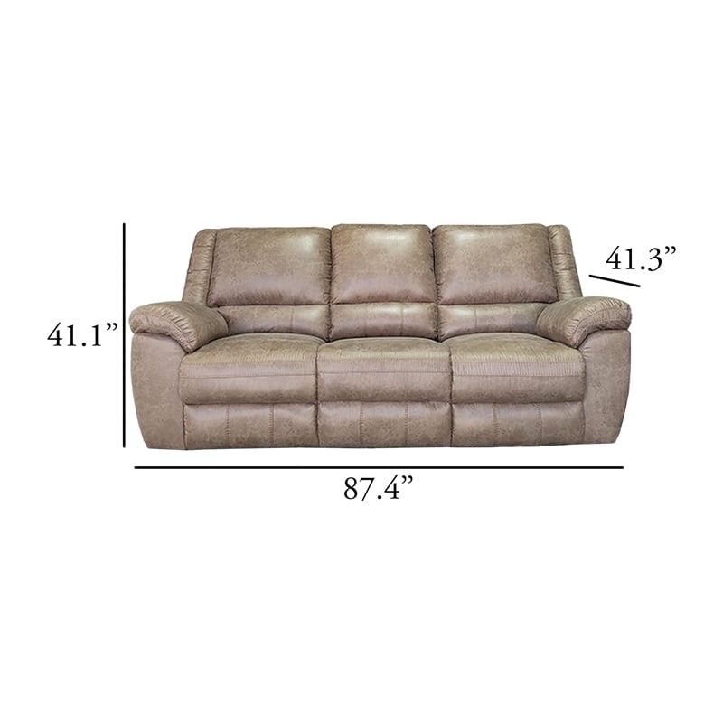 Jem Sofa with Drop Down Table- Light Brown Faux Leather- 87 Inch
