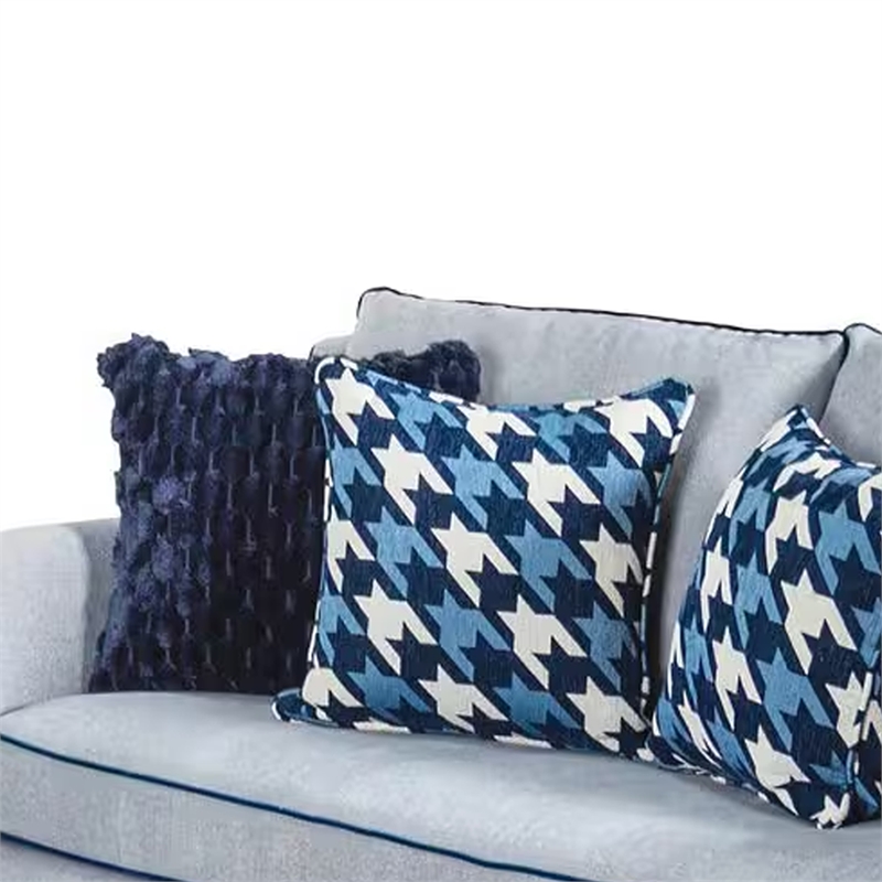 Colin Loveseat- 4 Houndstooth Pillows- Gray Blue Polyester- 68 Inch
