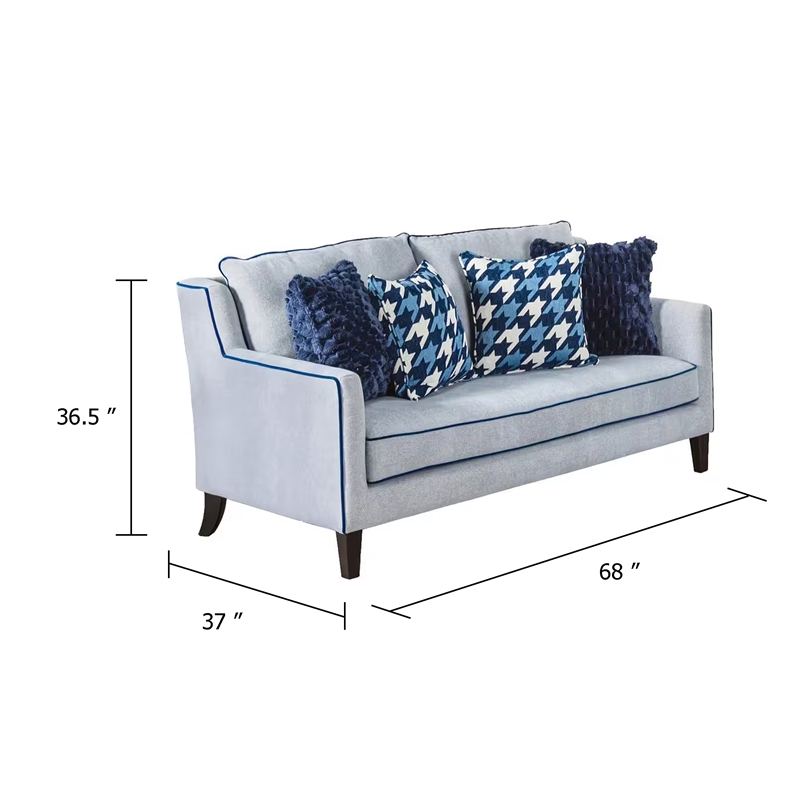 Colin Loveseat- 4 Houndstooth Pillows- Gray Blue Polyester- 68 Inch
