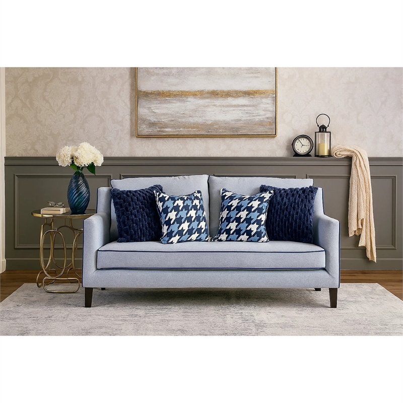 Colin Loveseat- 4 Houndstooth Pillows- Gray Blue Polyester- 68 Inch