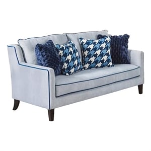 Colin Loveseat- 4 Houndstooth Pillows- Gray Blue Polyester- 68 Inch