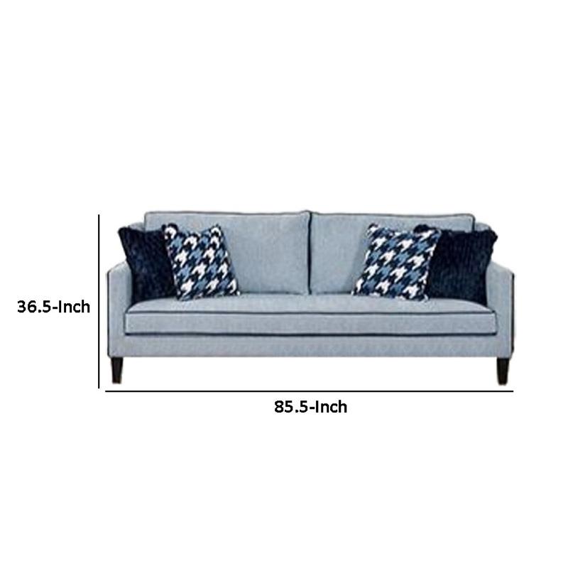 Colin Sofa- 4 Houndstooth Throw Pillows- Blue Polyester- 85 Inch