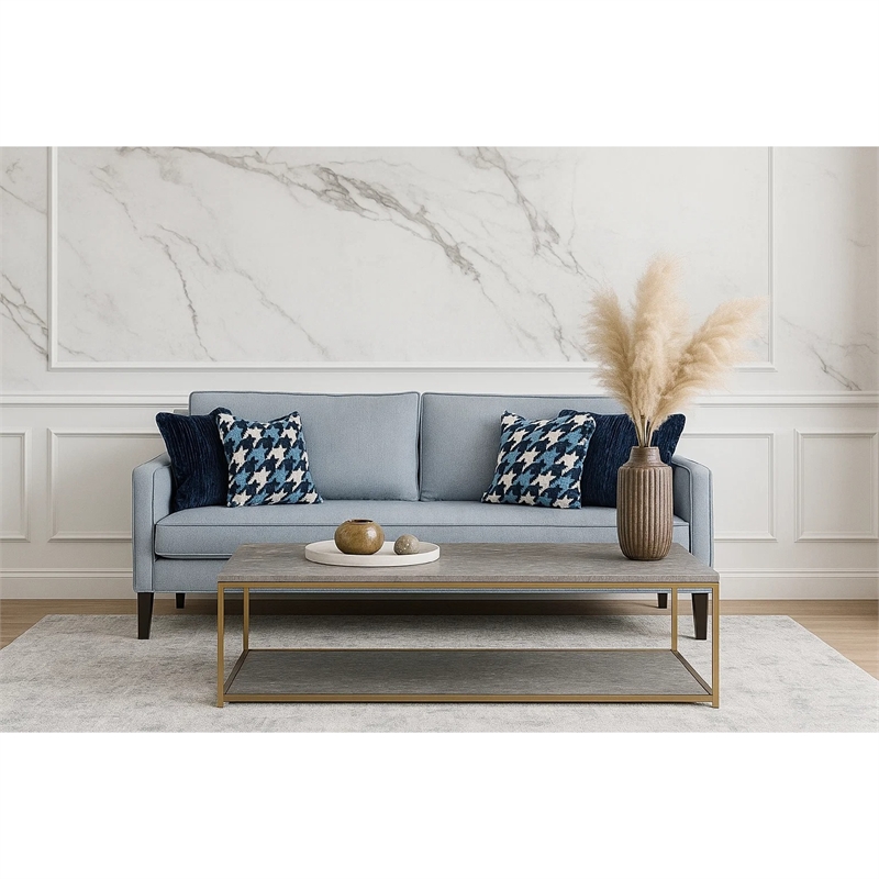 Colin Sofa- 4 Houndstooth Throw Pillows- Blue Polyester- 85 Inch