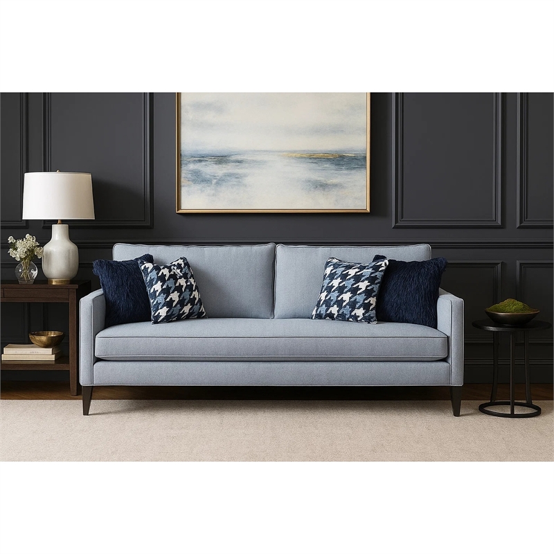 Colin Sofa- 4 Houndstooth Throw Pillows- Blue Polyester- 85 Inch