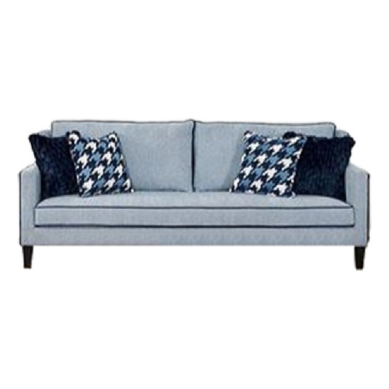 Colin Sofa- 4 Houndstooth Throw Pillows- Blue Polyester- 85 Inch