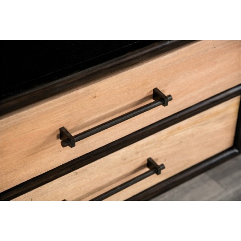 Lucas TV Stand Cabinet- Light Brown- Black Solid Wood- 72 Inch