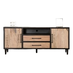 Lucas TV Stand Cabinet- Light Brown- Black Solid Wood- 72 Inch