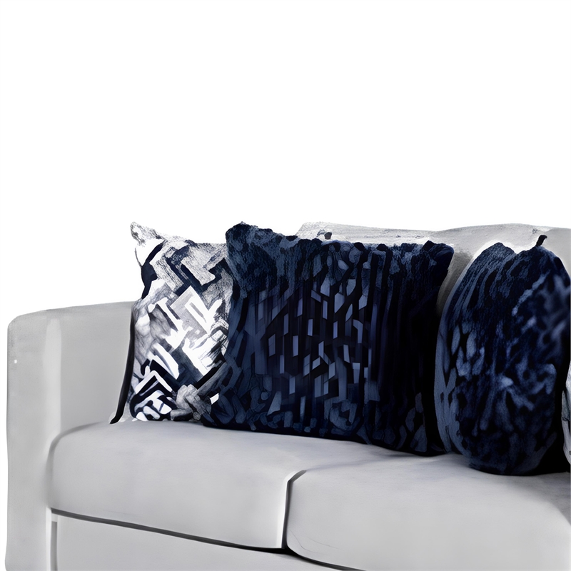 Harie Loveseat- 4 Blue Throw Pillows- Light Gray Chenille- 67 Inch