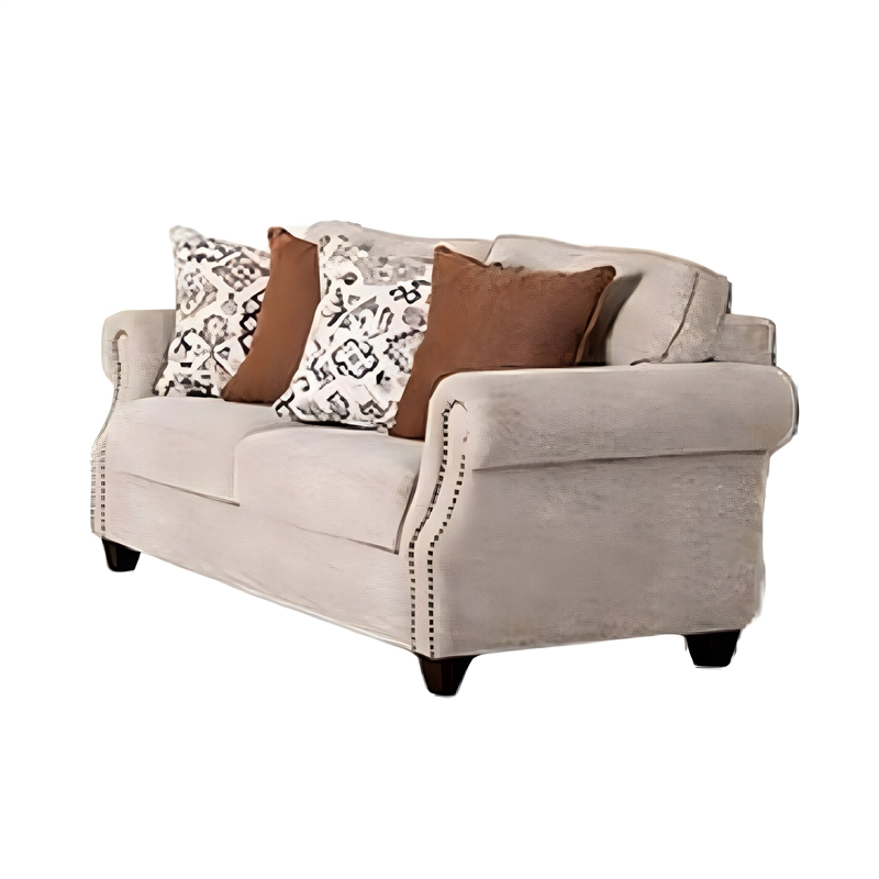 Bonie Loveseat- 4 Accent Pillows- Taupe Polyester- Rolled Arms 67 Inch