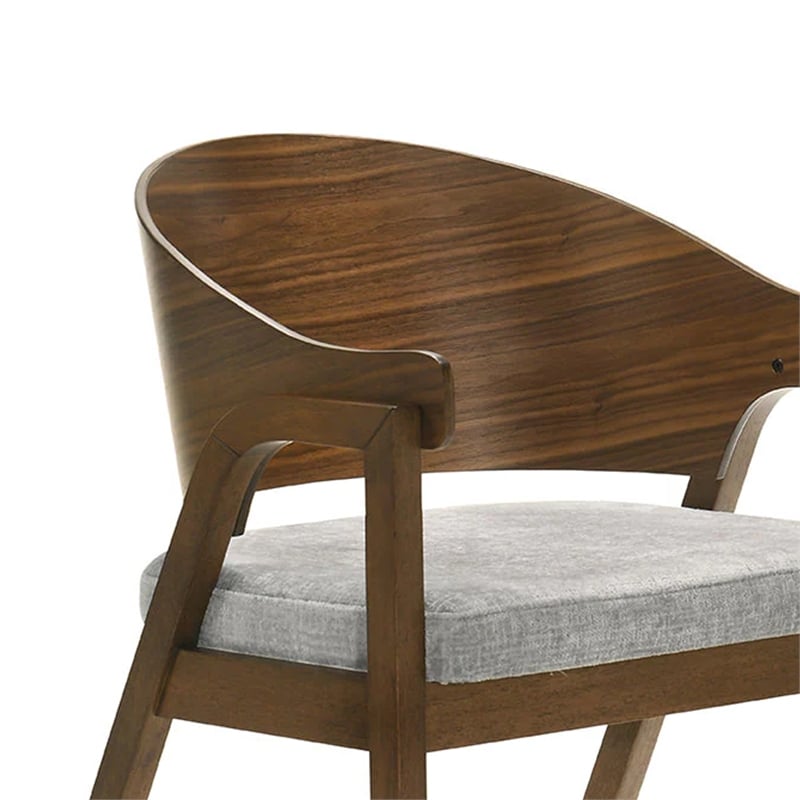 Lery Armchair Set of 2- Curved Walnut Brown Wood Back- Padded Seat