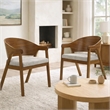 Lery Armchair Set of 2- Curved Walnut Brown Wood Back- Padded Seat