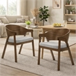 Lery Armchair Set of 2- Curved Walnut Brown Wood Back- Padded Seat