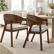 Lery Armchair Set of 2- Curved Walnut Brown Wood Back- Padded Seat