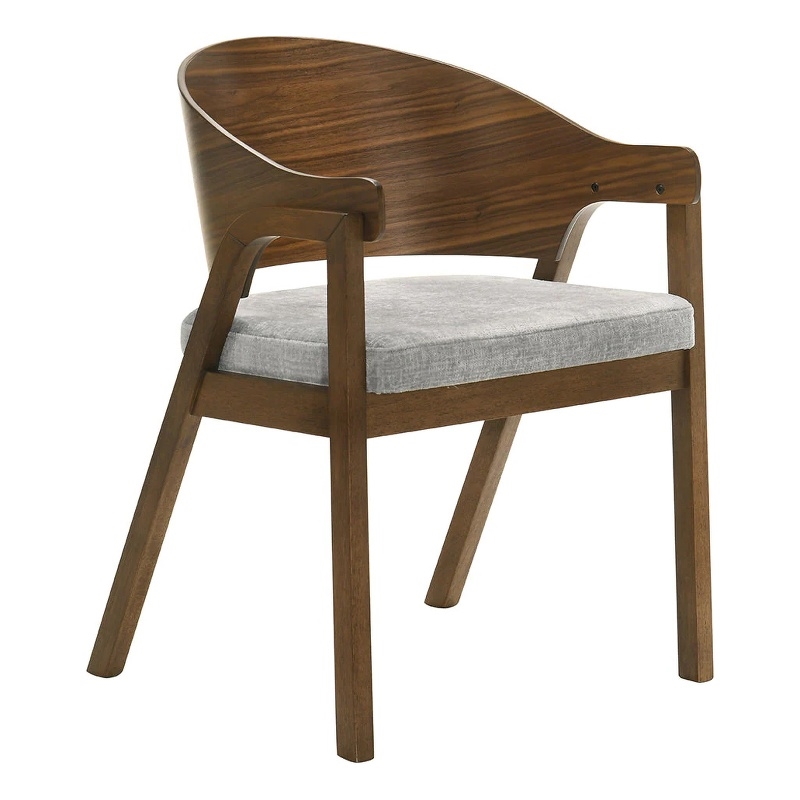 Lery Armchair Set of 2- Curved Walnut Brown Wood Back- Padded Seat