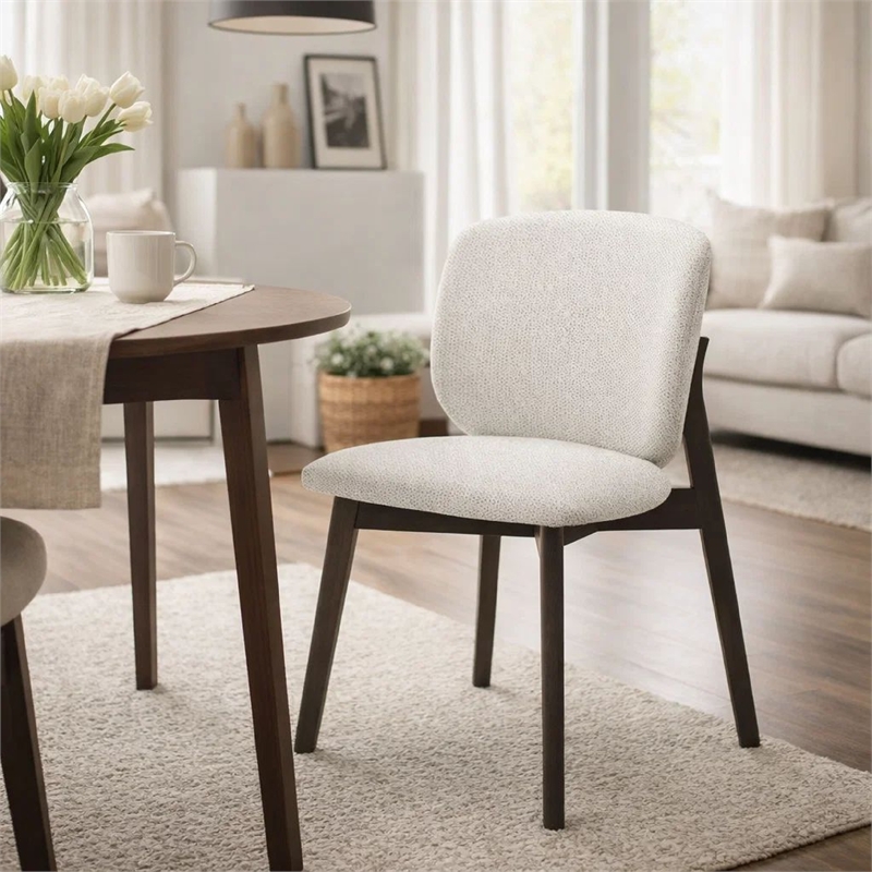 Mery Dining Side Chair Set of 2- Gray Chenille- Walnut Brown Legs