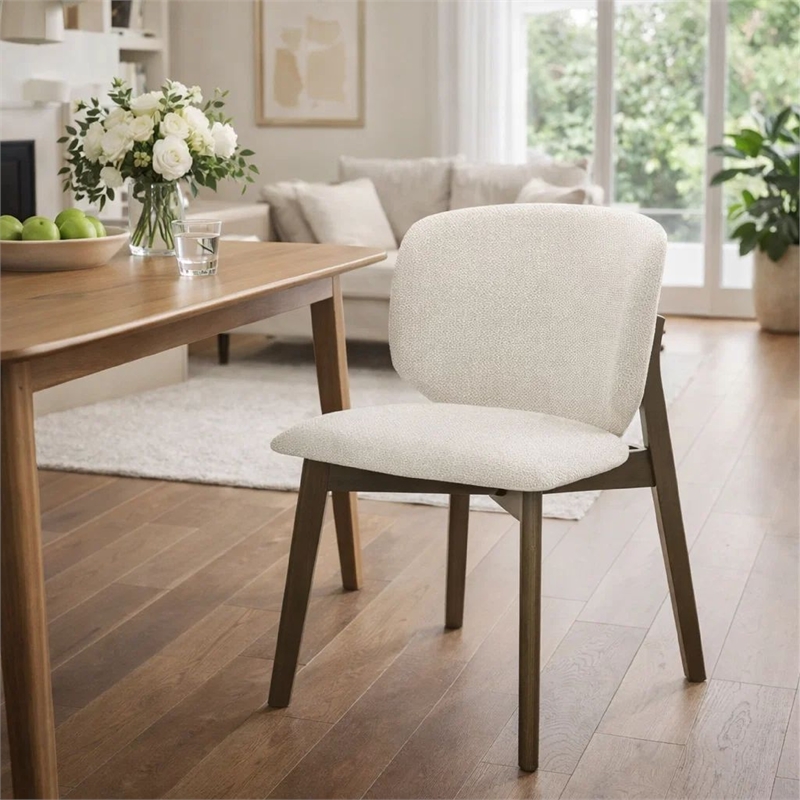 Mery Dining Side Chair Set of 2- Gray Chenille- Walnut Brown Legs