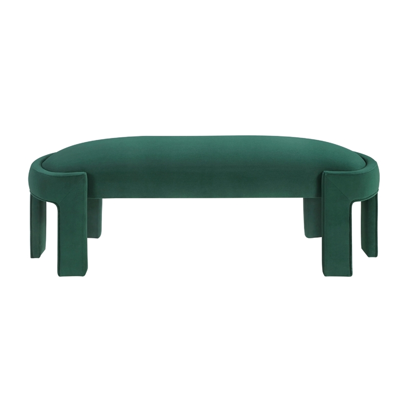 Fery Modern Bench with Curved Edges- Green Velvet Upholstery- 54 Inch